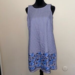 Adorable PinStriped & Floral Embroidered Mini Dress size Petite Small